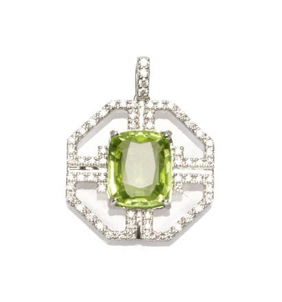 Art Deco style white gold pendant adorned...