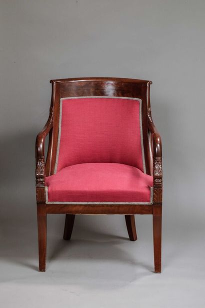 Suite of three mahogany gondola-back armchairs,...