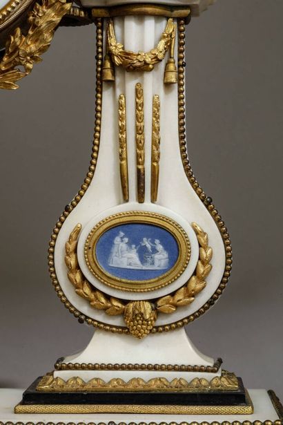 Louis XVI portico clock in white marble and...