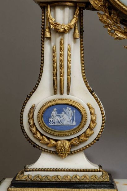 Louis XVI portico clock in white marble and...