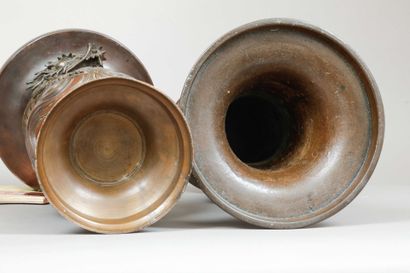 Paire de vases en bronze de patine brune,...