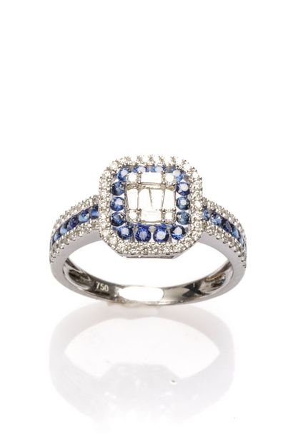 Bague de style Art déco en or blanc 750 millièmes...