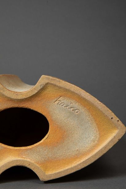 Suite of three large glazed ceramic lamps...