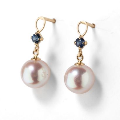 Pair of earrings in 18k yellow gold adorned...