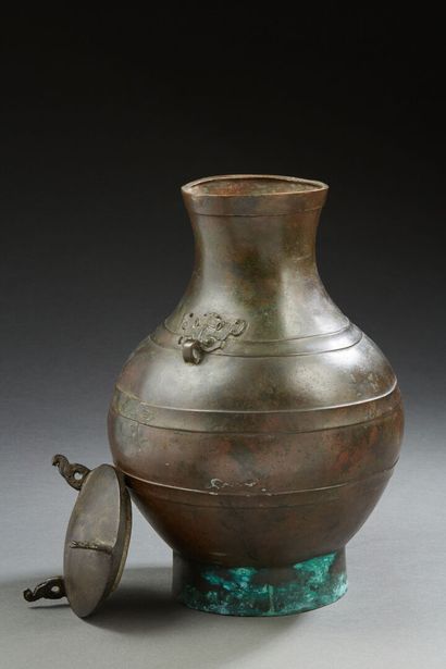 Vase of archaic Hu form, the rounded body...