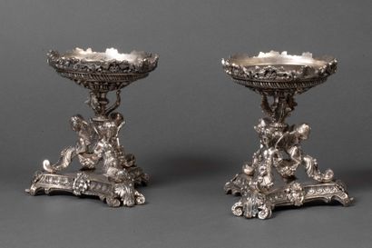 Attractive pair of silver-plated bronze bowls...