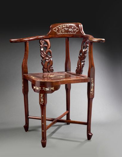Small armchair in rosewood and mother-of-pearl...