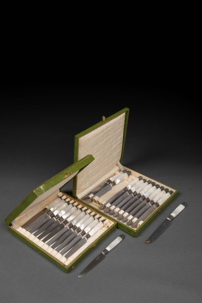 Set of 11 table knives and 12 dessert knives...