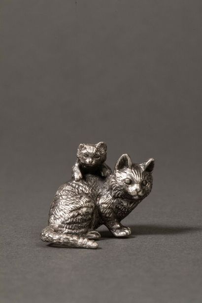 Small cat and kitten on the back in silver...