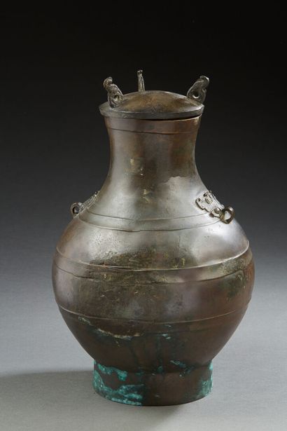 Vase of archaic Hu form, the rounded body...