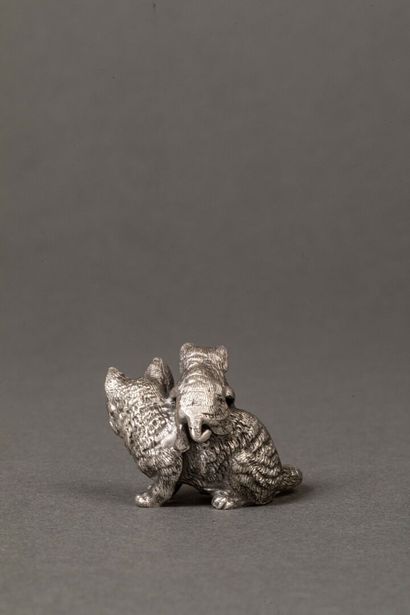 Small cat and kitten on the back in silver...