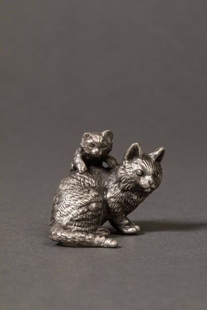 Small cat and kitten on the back in silver...