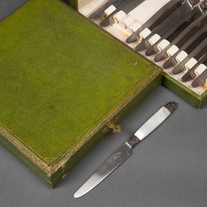 Set of 11 table knives and 12 dessert knives...
