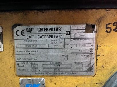 Chariot élévateur GAZ CATERPILLAR GP30N DUPLEX...