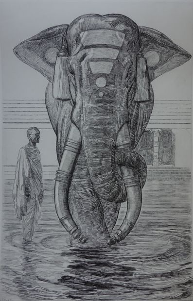 Paul JOUVE (1878 - 1973)
Elephants du temple...