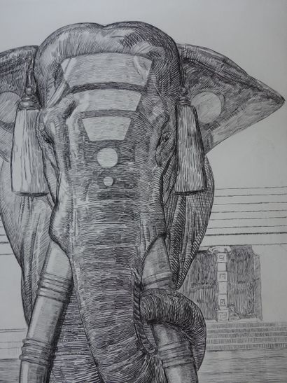 Paul JOUVE (1878 - 1973)
Elephants du temple...