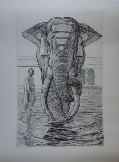 Paul JOUVE (1878 - 1973)
Elephants du temple...