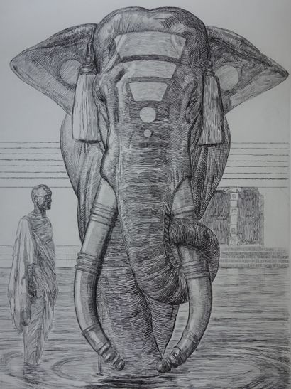 Paul JOUVE (1878 - 1973)
Elephants du temple...