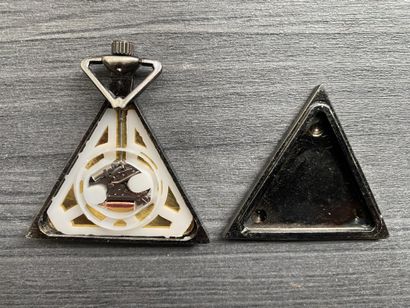 A triangular steel Masonic pocket watch with...