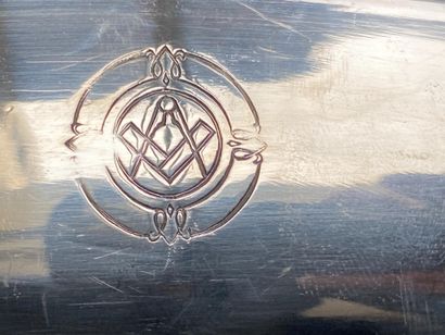 An oval silver plated dish (UK) with an engraving...