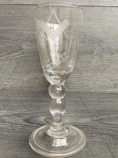 Large stemmed glass with Masonic symbols...