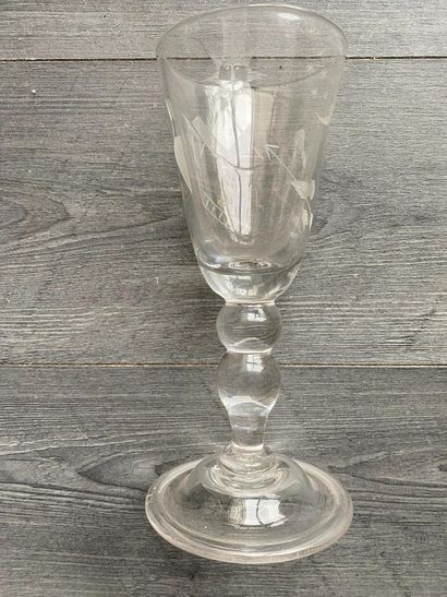 Large stemmed glass with Masonic symbols...