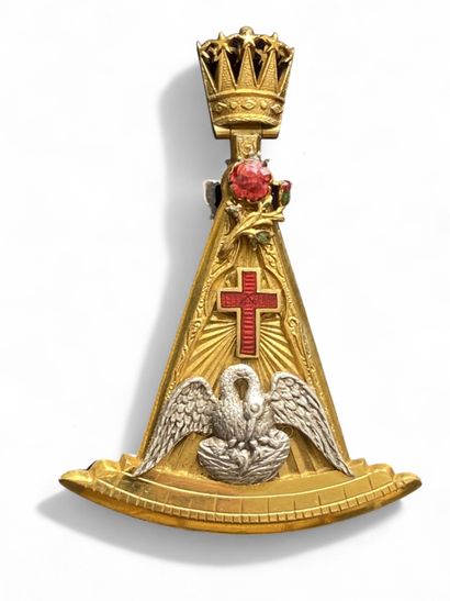 Gilded and enameled Rosicrucian medal depicting,...