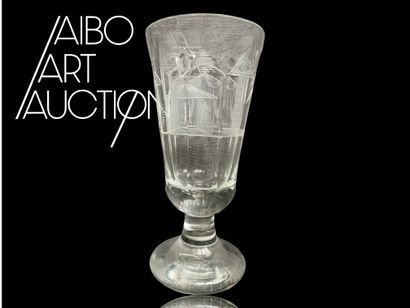 Flared stemmed glass with symbols of the...