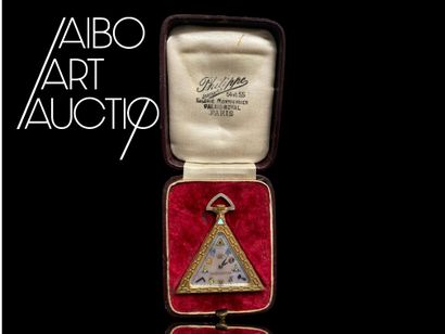 A masonic pocket watch in gilded metal, triangular...