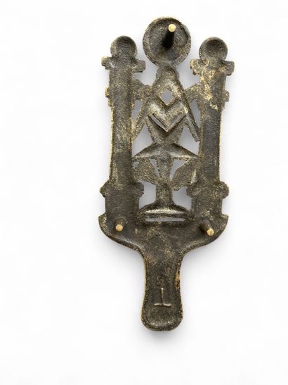 Brass iron warmer with Freemasons' symbols:...
