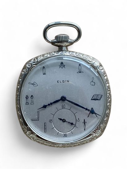 ELGIN 
Silver-plated pocket watch with chased...