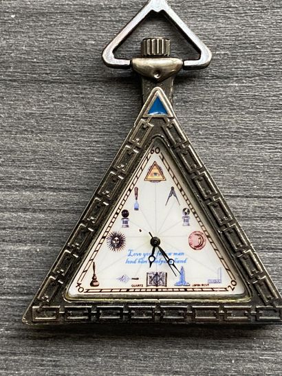 A triangular steel Masonic pocket watch with...