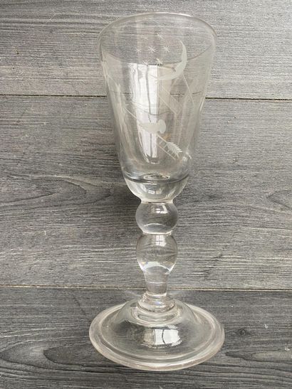 Large stemmed glass with Masonic symbols...