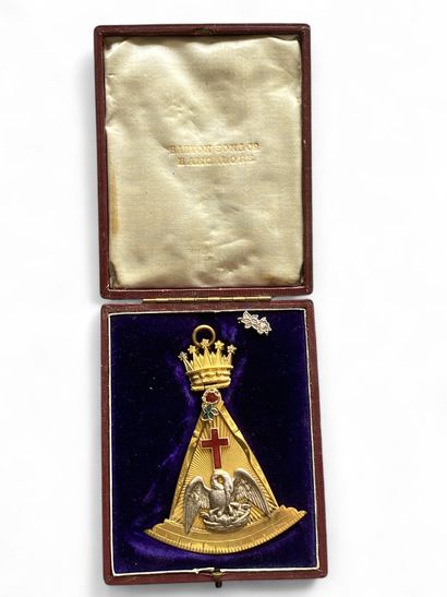 Gilded and enameled Rosicrucian medal depicting,...