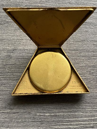 A masonic pocket watch in gilded metal, triangular...