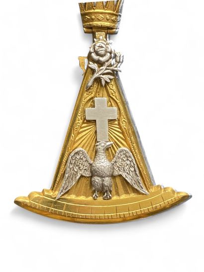 Gilded and enameled Rosicrucian medal depicting,...