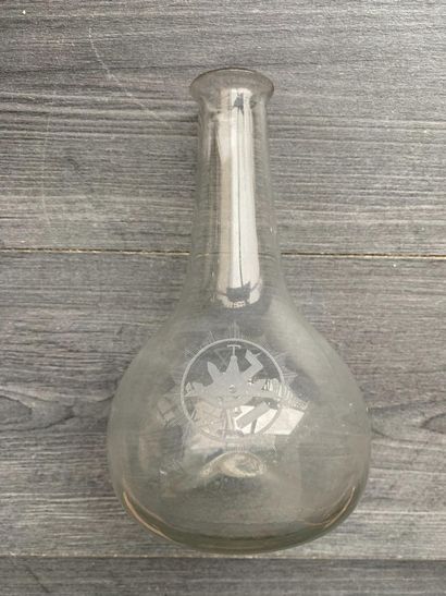 Glass caraffe with engraved Masonic symbols...