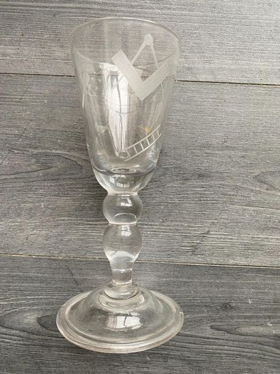 Large stemmed glass with Masonic symbols...