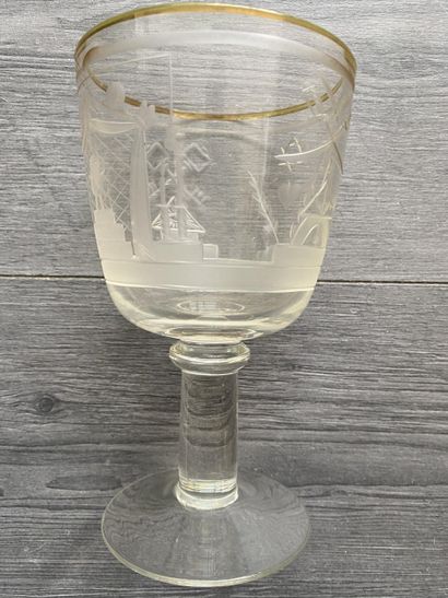Large stemmed glass with Masonic symbols...