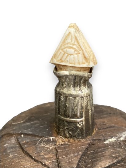 Engraved coconut-shaped flask belonging to...