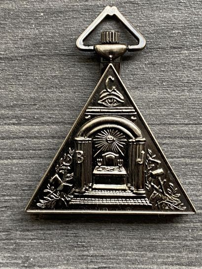 A triangular steel Masonic pocket watch with...