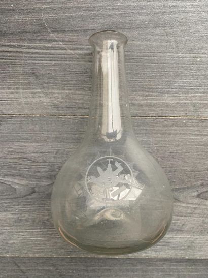 Glass caraffe with engraved Masonic symbols...