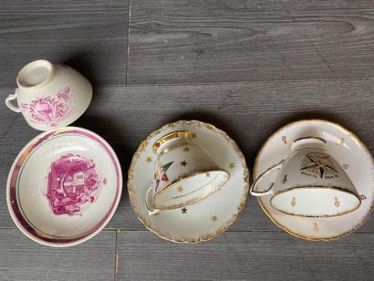 Set of three masonic cups and saucers (two...