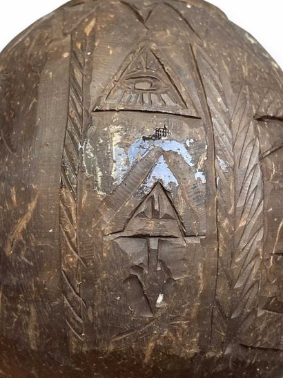 Engraved coconut-shaped flask belonging to...