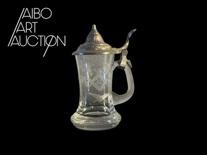 Mini mug in glass and pewter with symbols...
