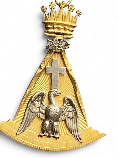 Gilded and enameled Rosicrucian medal depicting,...