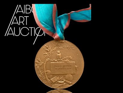 Beautiful bronze medal with light blue ribbon...