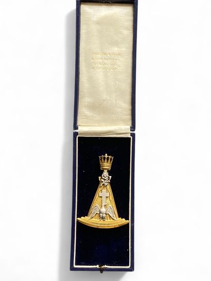 Gilded and enameled Rosicrucian medal depicting,...