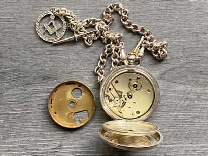 A round steel masonic pocket watch with a...