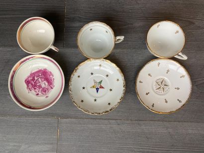 Set of three masonic cups and saucers (two...